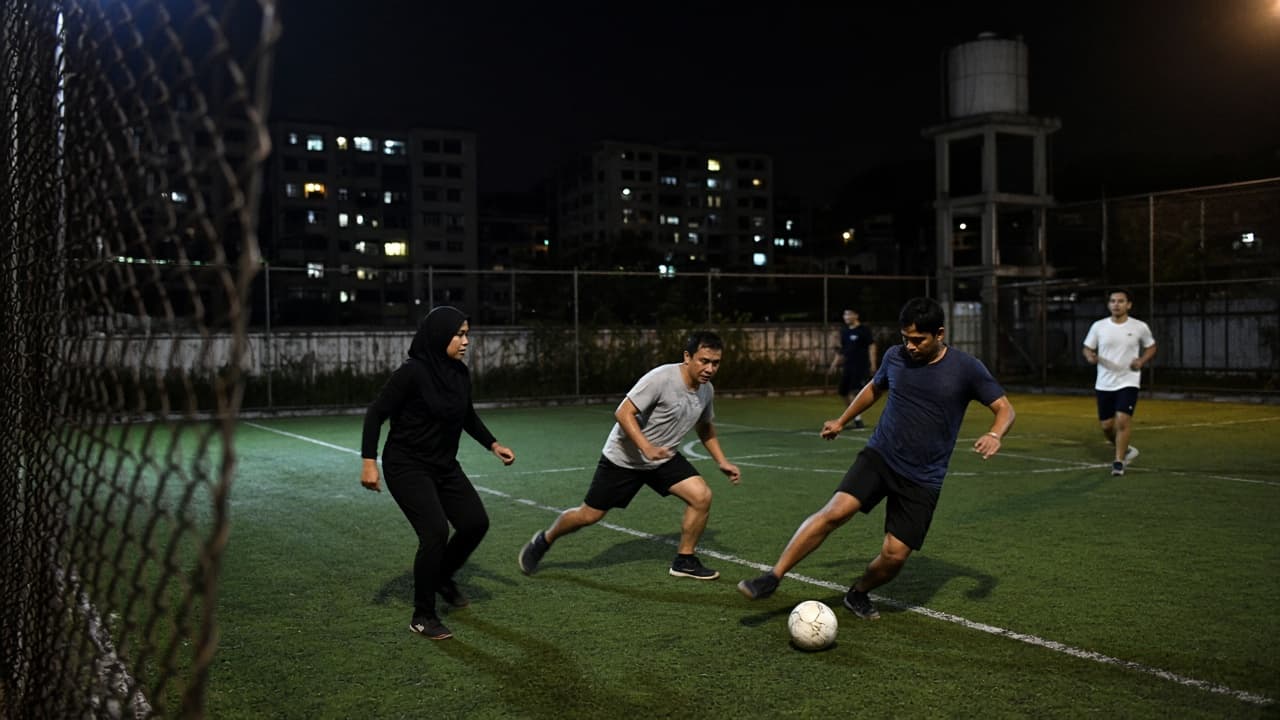 Night futsal on a neighbourhood court in Kuala Lumpur